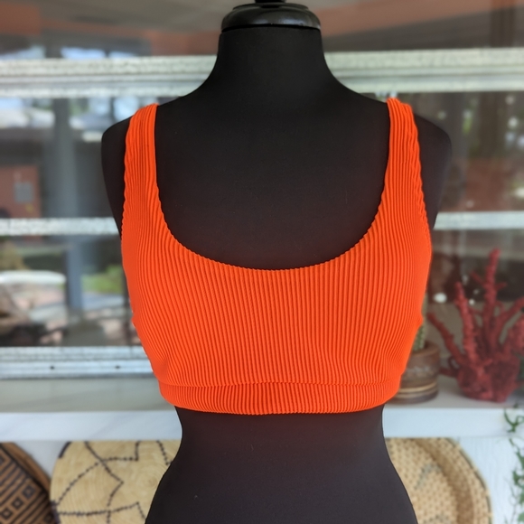 Hollister Swim XL Ribbed Scoop Neon Orange Bikini Top Bright Vacation Vibes - Picture 2 of 12